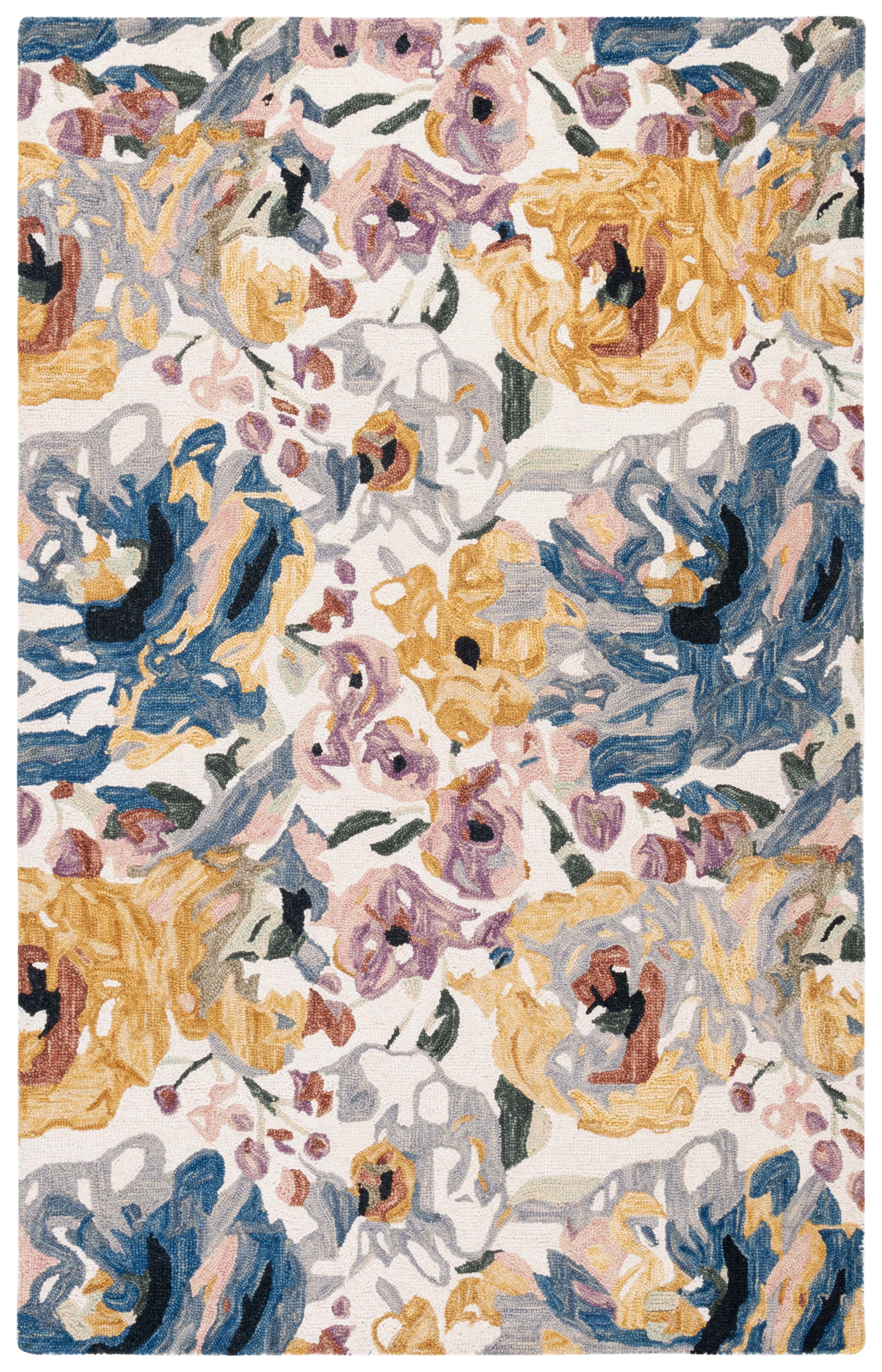 Ivory Floral Hand Tufted Wool 4' x 6' Rug