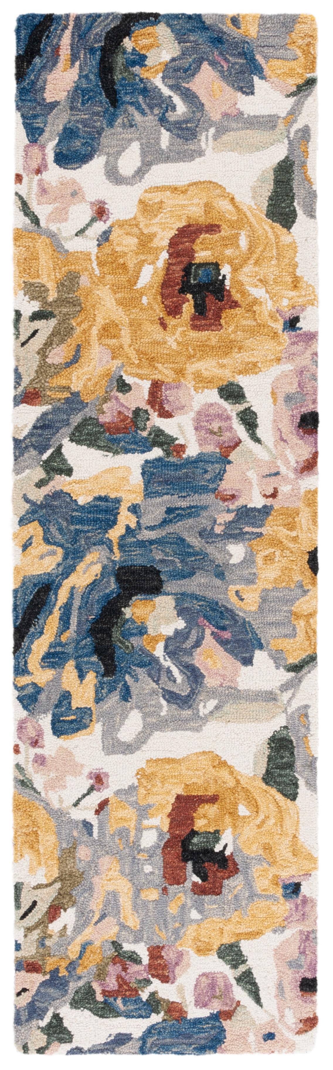 Ivory and Pink Floral Hand-Tufted Wool Runner Rug