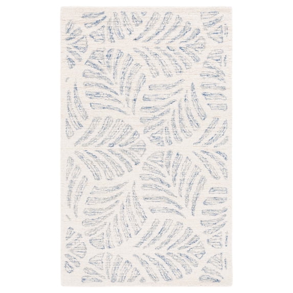 SAFAVIEH Jardin Cyan Leaves Area Rug, Ivory/Blue, 3' x 5'