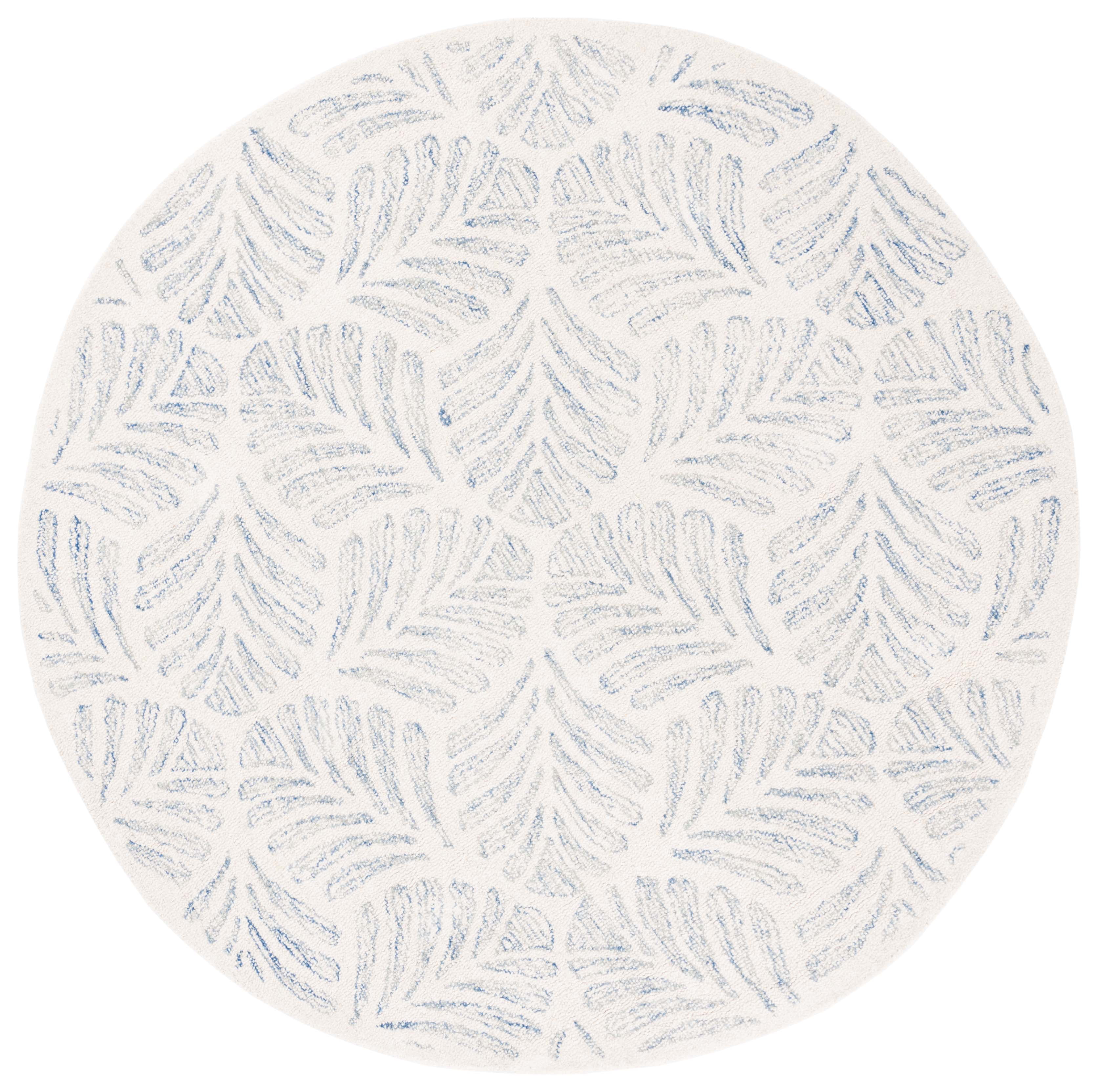 SAFAVIEH Jardin Cyan Leaves Area Rug, Ivory/Blue, 6' x 6' Round