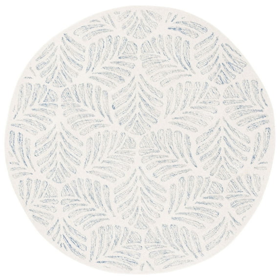 SAFAVIEH Jardin Cyan Leaves Area Rug, Ivory/Blue, 6' x 6' Round