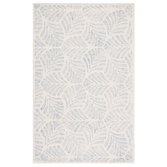 SAFAVIEH Jardin Cyan Leaves Area Rug, Ivory/Blue, 6' x 6' Square