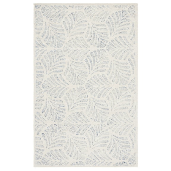 SAFAVIEH Jardin Cyan Leaves Area Rug, Ivory/Blue, 6' x 6' Square