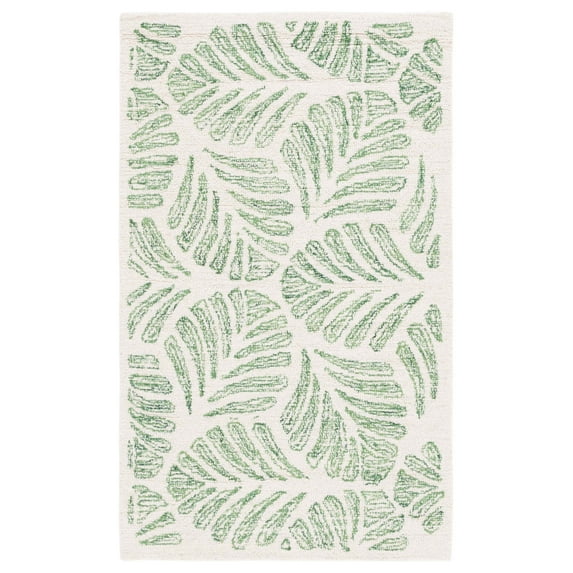 SAFAVIEH Jardin Cyan Leaves Area Rug, Ivory/Green, 4' x 6'