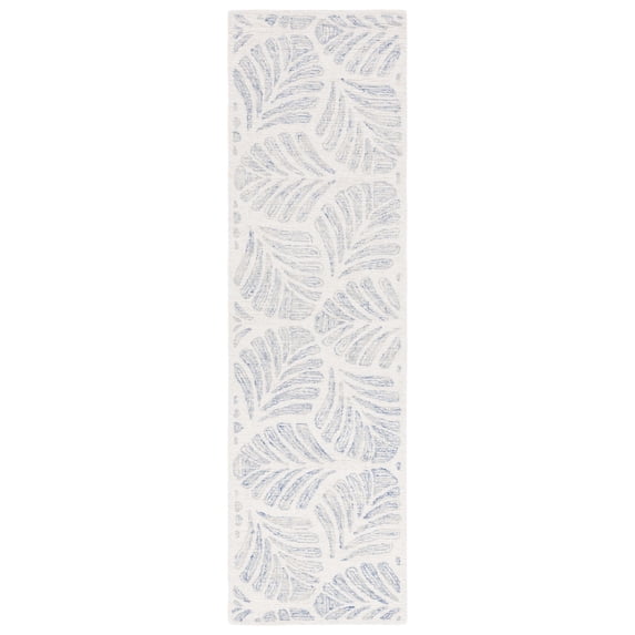 SAFAVIEH Jardin Cyan Leaves Runner Rug, Ivory/Blue, 2'3" x 8'