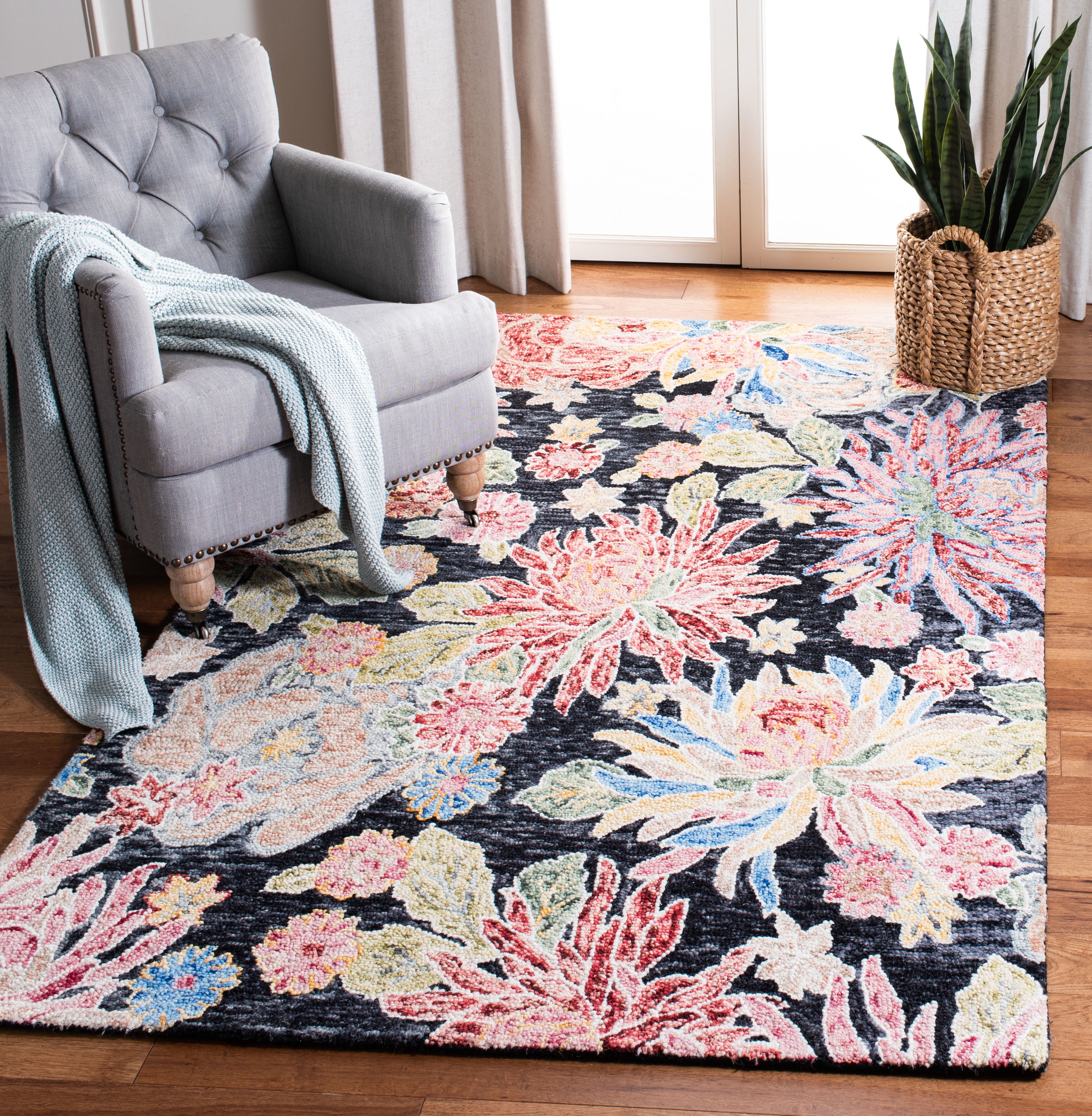 Safavieh Jardin Dahila Floral Area Rug, Charcoal/Red, 5' x 8'
