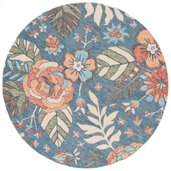 SAFAVIEH Jardin Delmar Floral Area Rug, Blue/Green, 6' x 6' Round