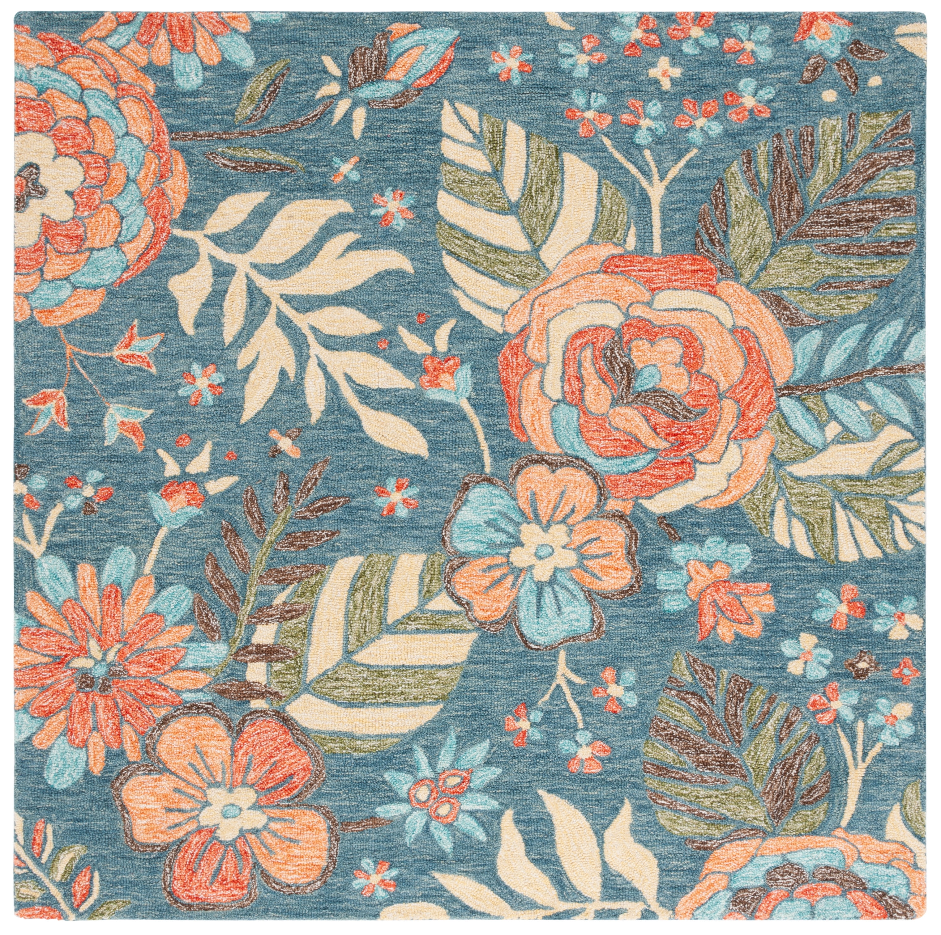 SAFAVIEH Jardin Delmar Floral Area Rug, Blue/Green, 6' x 6' Square