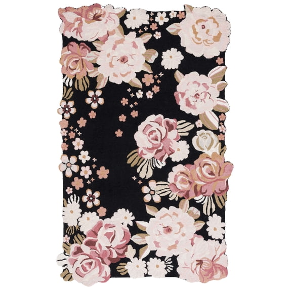 SAFAVIEH Jardin Denton Floral Area Rug, Black/Pink, 5' x 8'