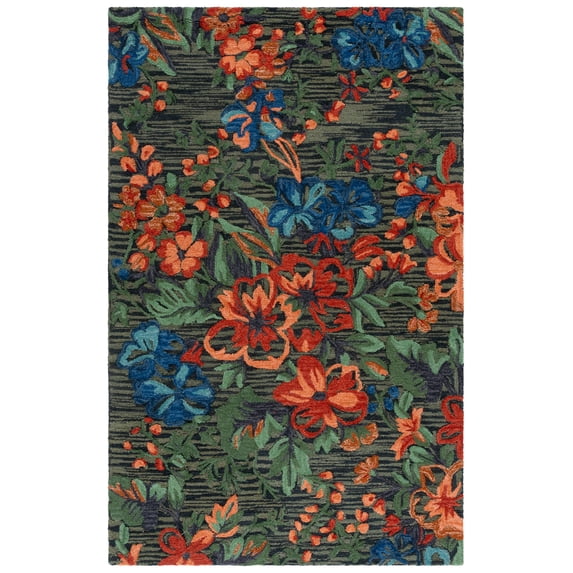 SAFAVIEH Jardin Dorian Floral Area Rug, Blue/Orange, 4' x 6'