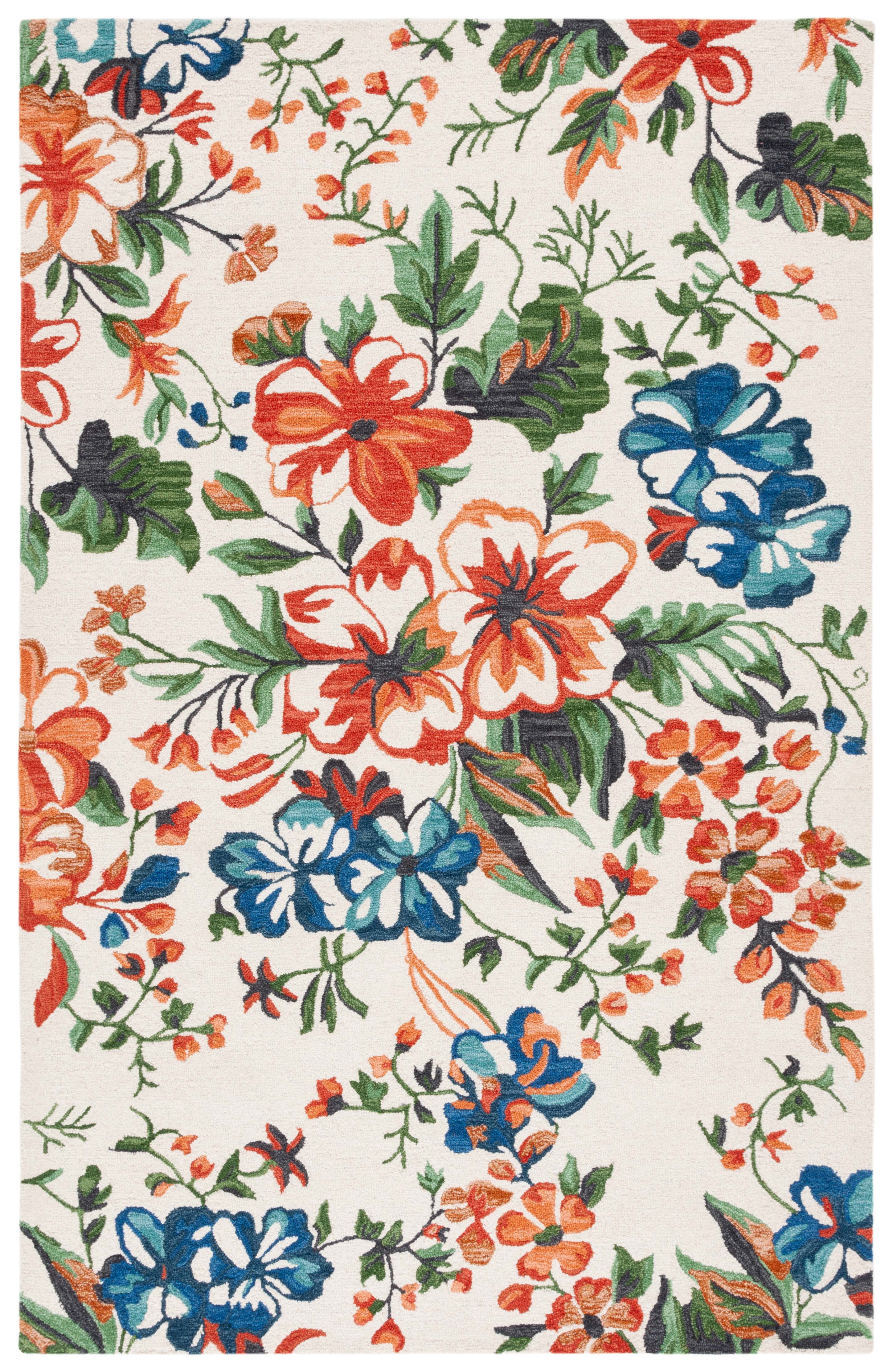 SAFAVIEH Jardin Dorian Floral Area Rug, Ivory/Orange, 5' x 8'