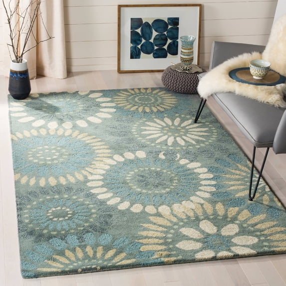 SAFAVIEH Jardin Dorothea Floral Wool Area Rug, Grey/Blue, 10' x 14'