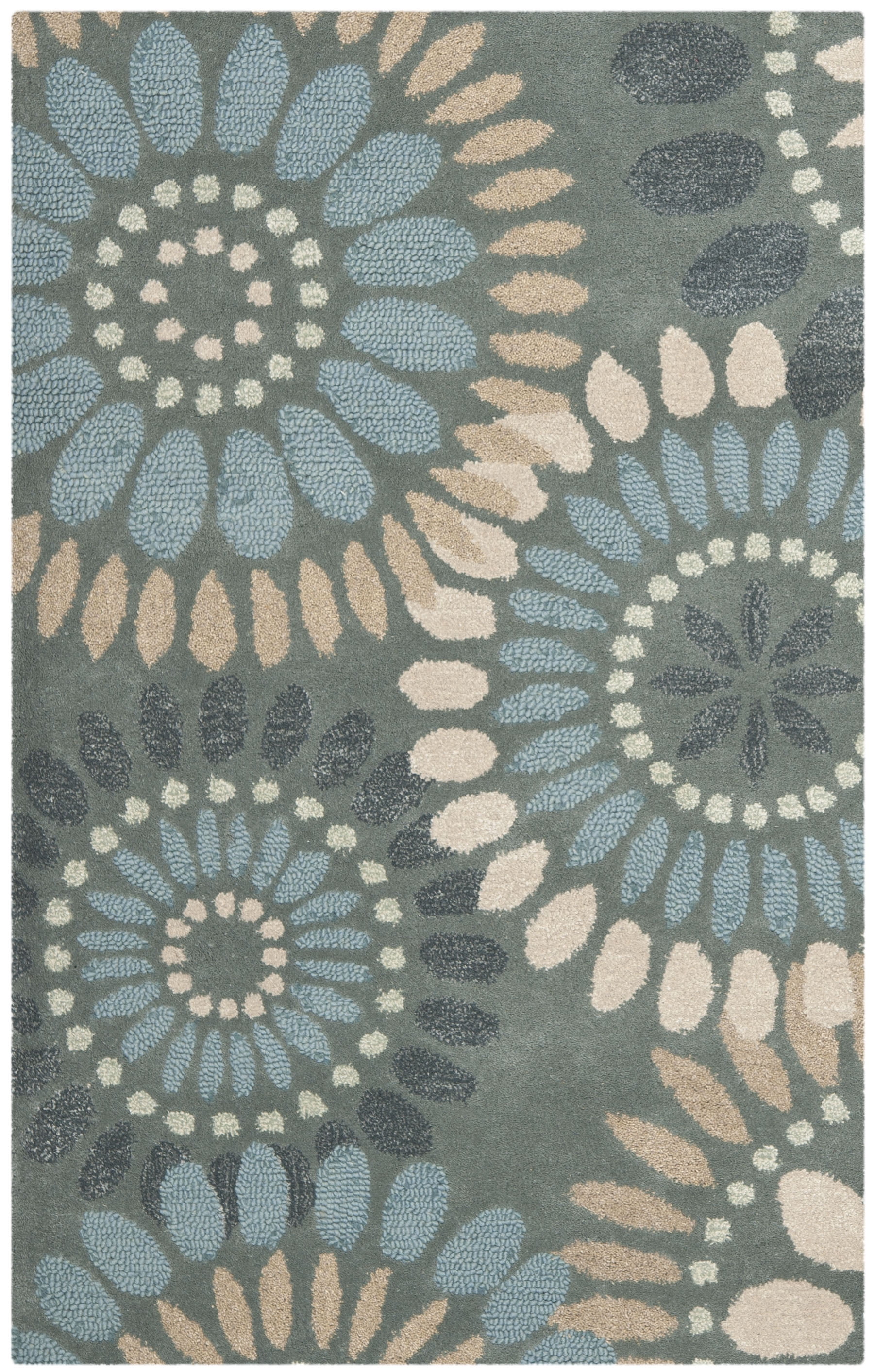 Blossom Bliss Hand-Tufted Blue Floral Wool Rug - 2' x 3'