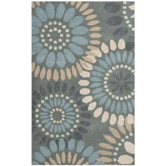 SAFAVIEH Jardin Dorothea Floral Wool Area Rug, Grey/Blue, 2' x 3'