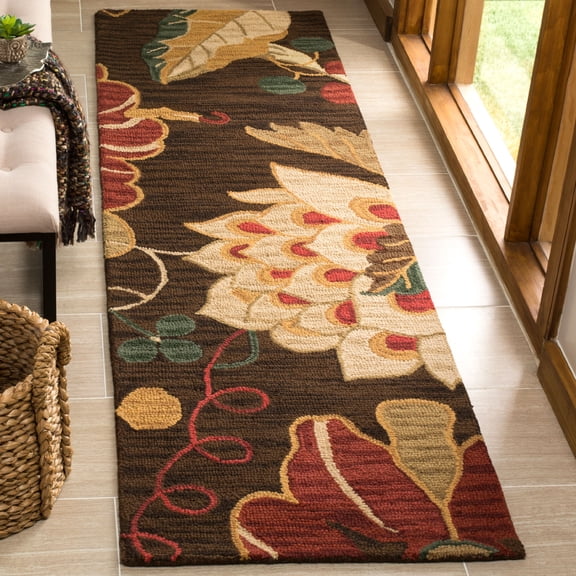 SAFAVIEH Jardin Drummond Floral Wool Runner Rug, Brown/Multi, 2'3" x 8'