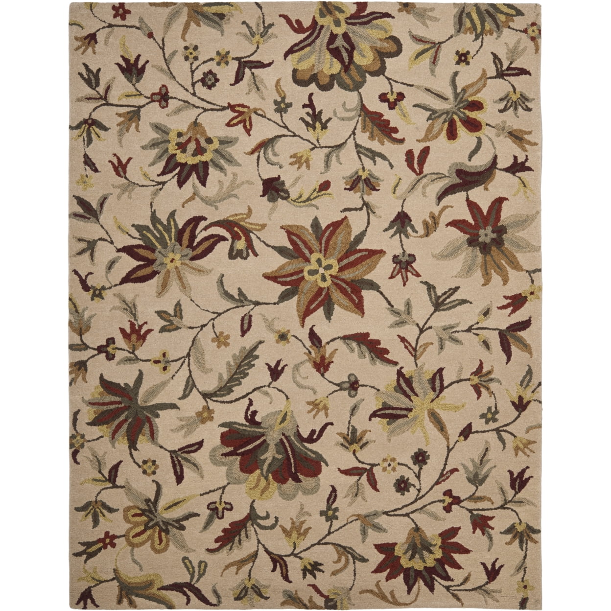 Beige and Multi Floral Handmade Tufted Wool Area Rug 4' x 6'