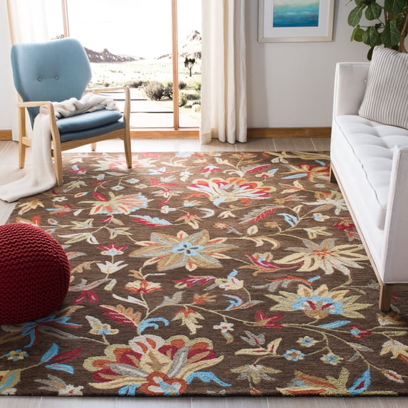 SAFAVIEH Jardin Dulcibella Floral Wool Area Rug, Brown/Multi, 5' x 8'
