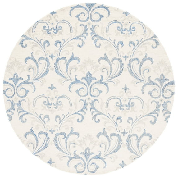 SAFAVIEH Jardin Garrick Floral Wool Area Rug, Ivory/Blue, 6' x 6' Round
