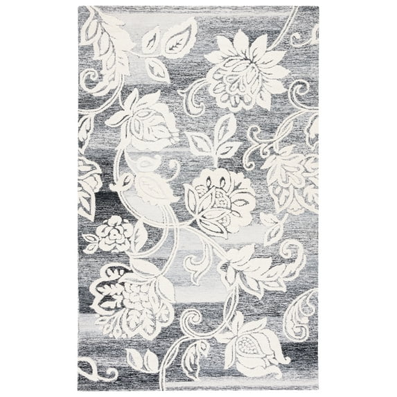 SAFAVIEH Jardin Isidor Floral Area Rug, Black/Ivory, 5' x 8'