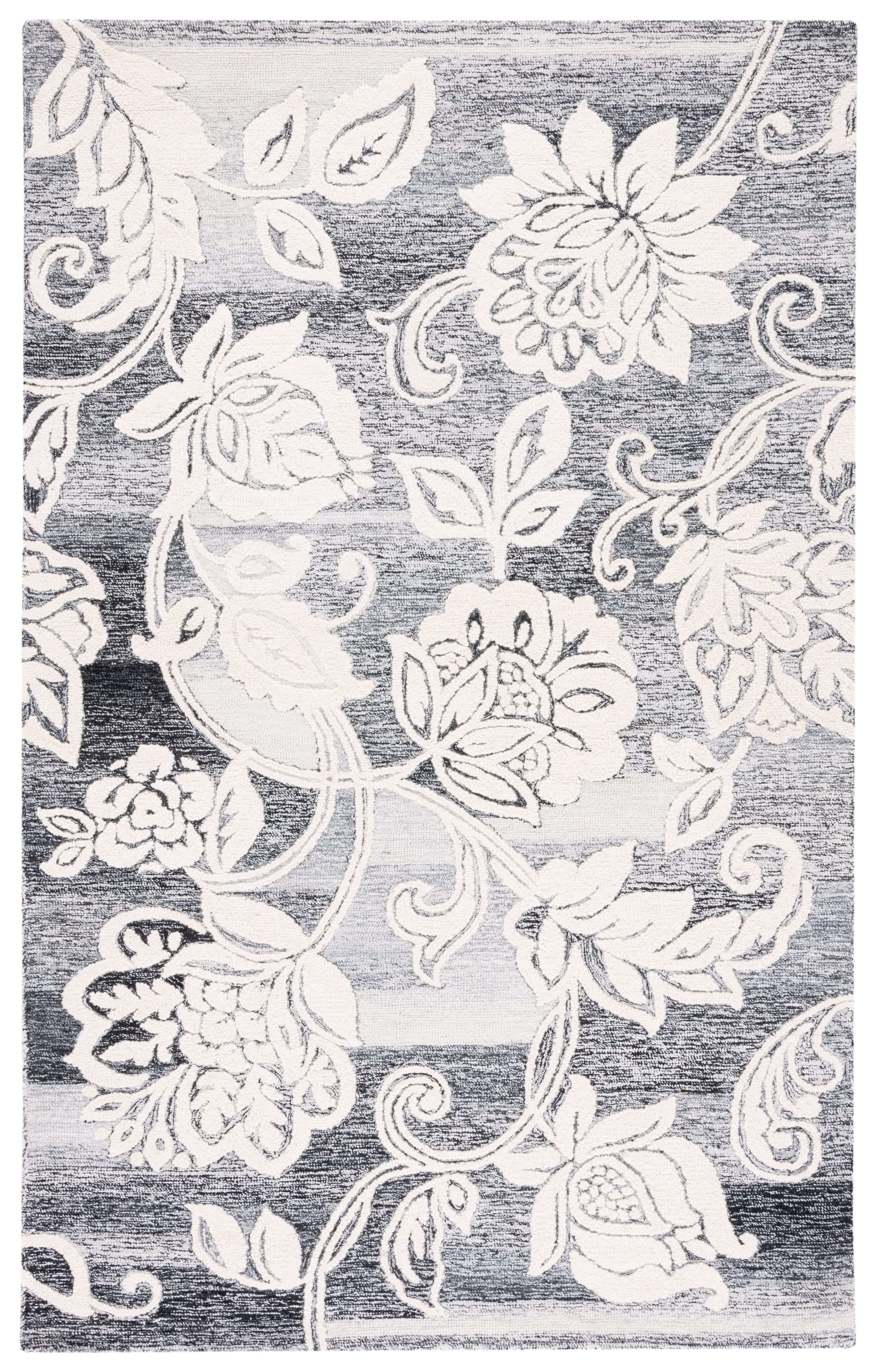 SAFAVIEH Jardin Isidor Floral Area Rug, Black/Ivory, 6' x 9'