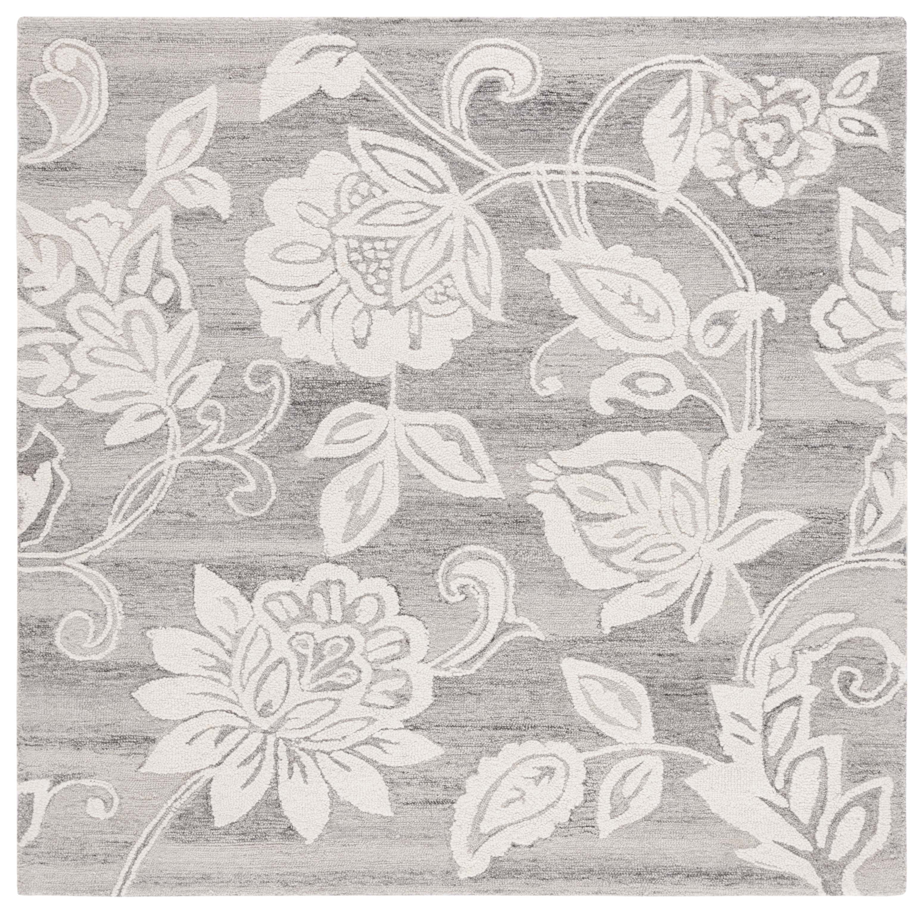 SAFAVIEH Jardin Isidor Floral Area Rug, Gray/Ivory, 6' x 6' Square