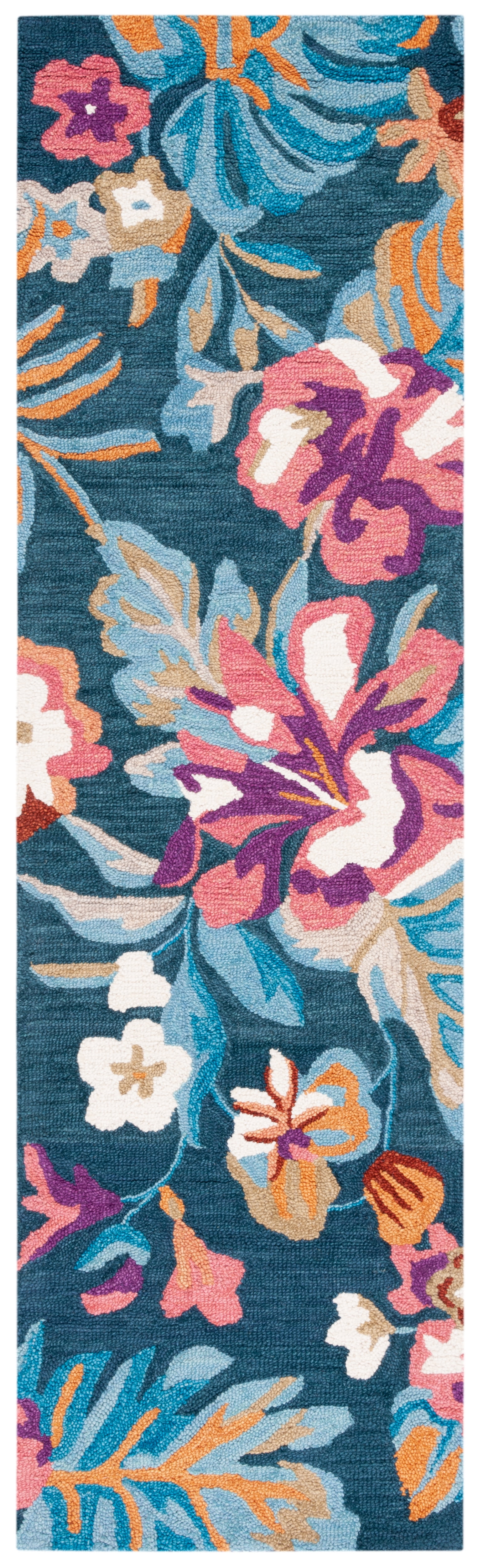 Blue Floral Hand-Tufted Wool Runner Rug
