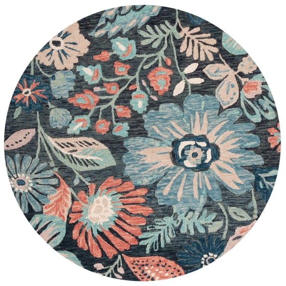 SAFAVIEH Jardin Stewart Floral Area Rug, Charcoal/Blue, 6' x 6' Round