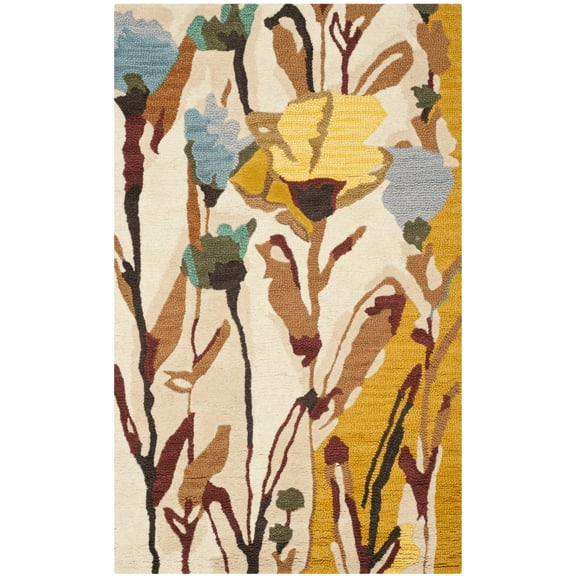 SAFAVIEH Jardin Kostadin Floral Wool Area Rug, Ivory/Multi, 3' x 5'