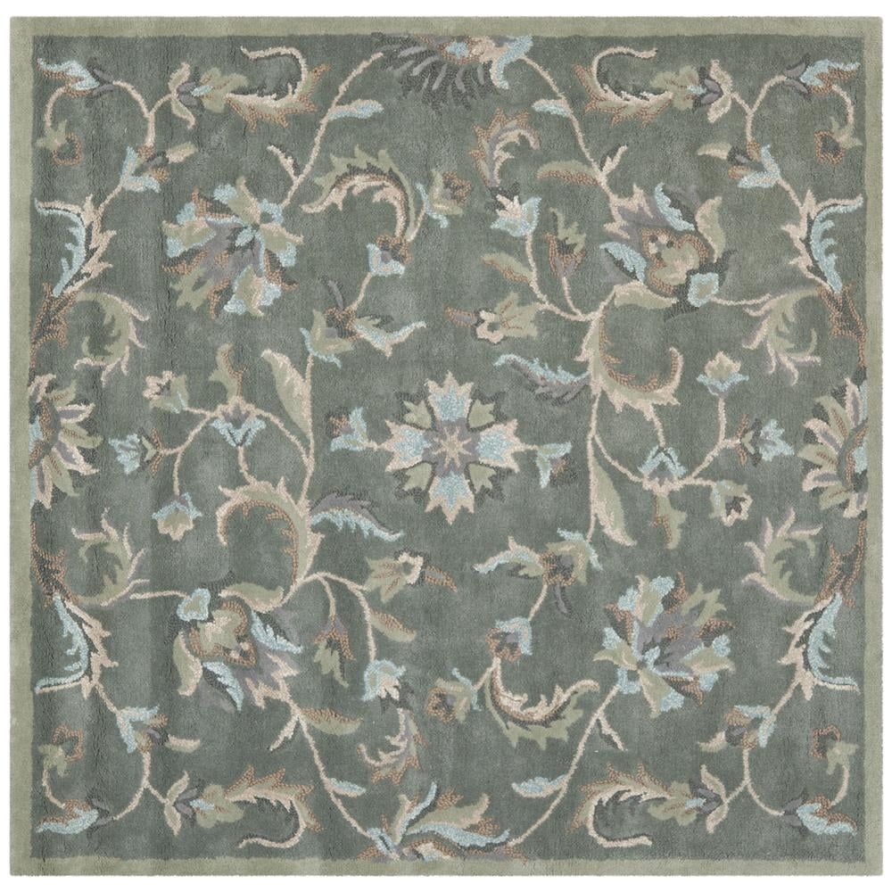 Gray Floral Handmade Tufted Wool Square Rug