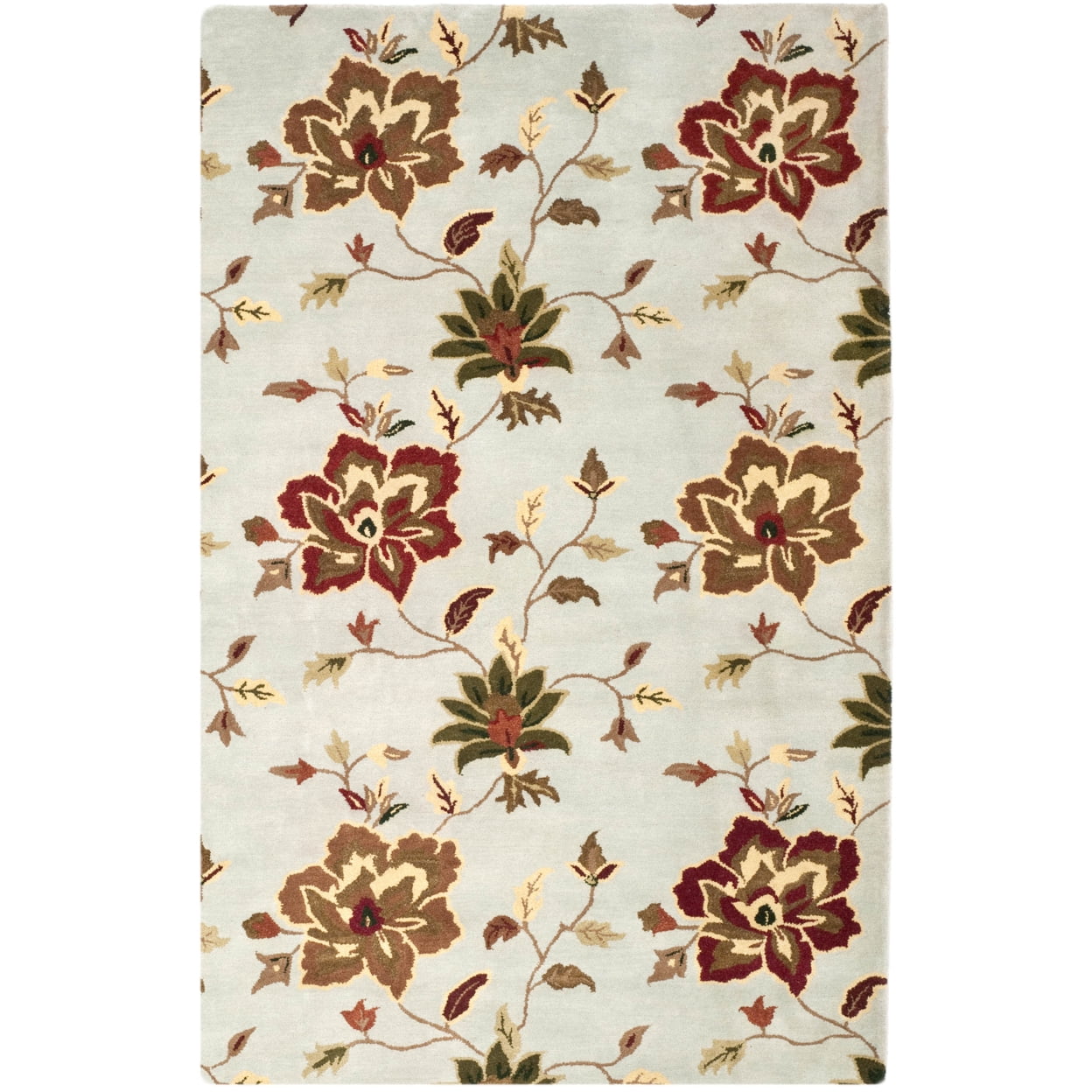 Handmade Light Blue Floral Wool 5' x 8' Area Rug