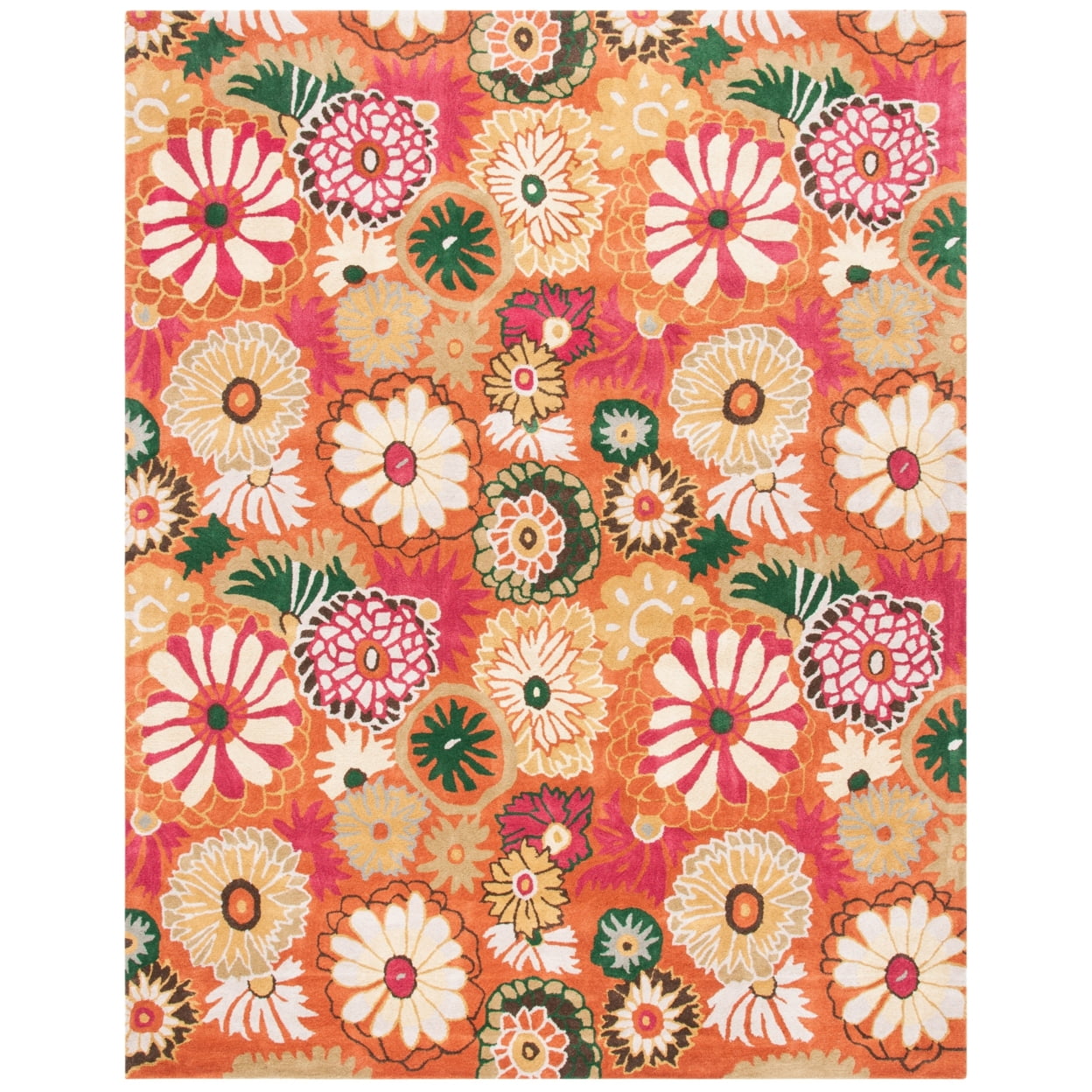 Ivory and Rust Floral Hand-Tufted Wool Runner Rug