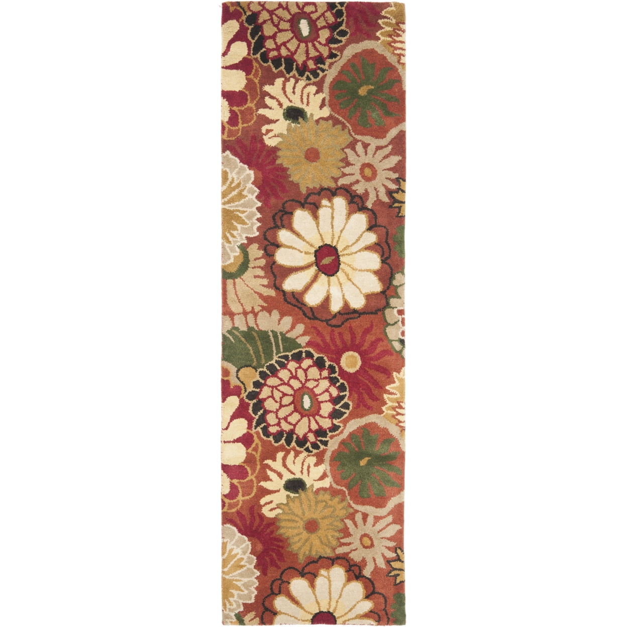 Ivory and Rust Floral Hand-Tufted Wool Runner Rug
