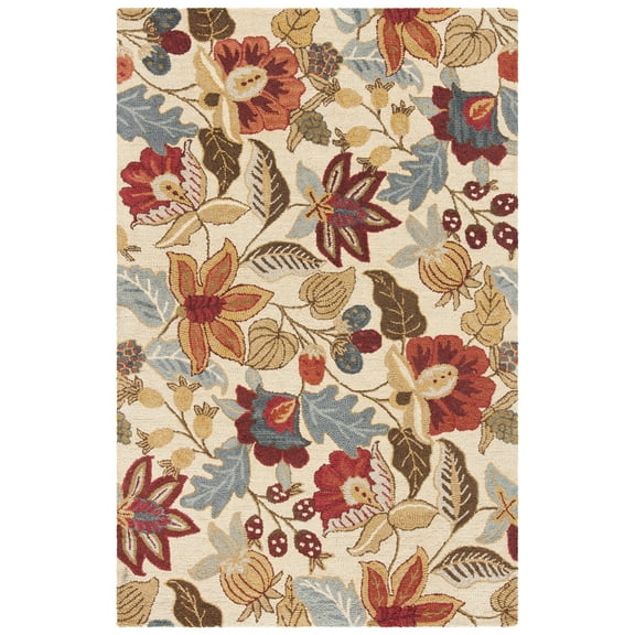 SAFAVIEH Jardin Kelly Floral Wool Area Rug, Beige/Multi, 5' x 8'