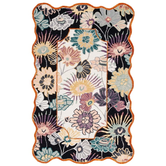 SAFAVIEH Jardin Jack Floral Area Rug, Black/Ivory, 4' x 6'
