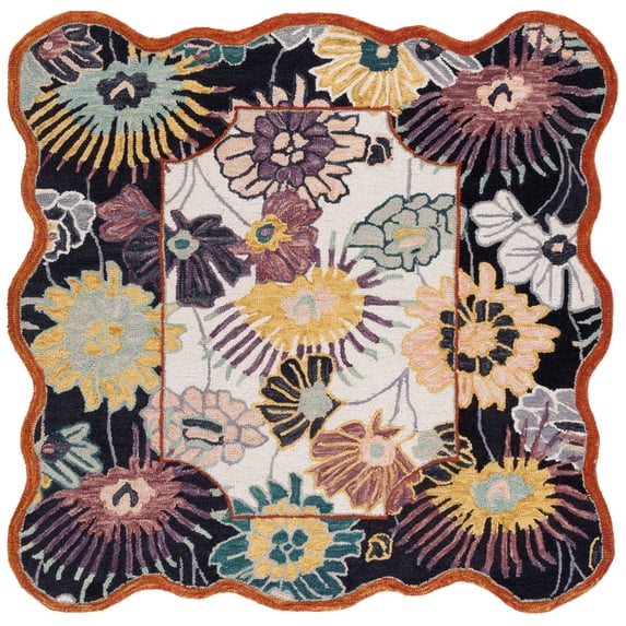 SAFAVIEH Jardin Jack Floral Area Rug, Black/Ivory, 6' x 6' Square