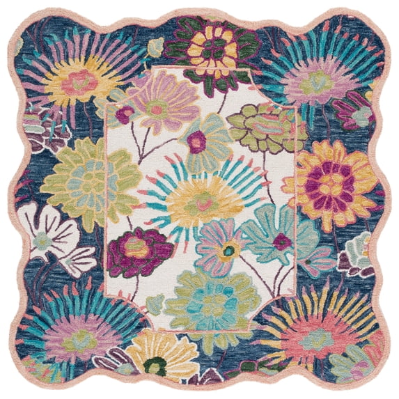 SAFAVIEH Jardin Jack Floral Area Rug, Navy/Ivory, 6' x 6' Square