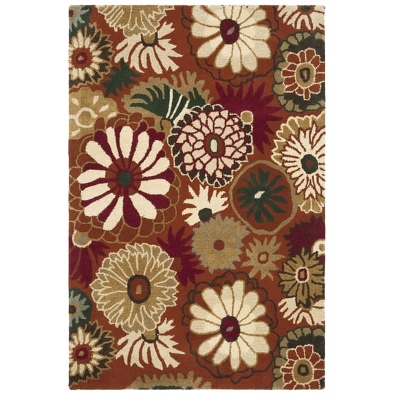 SAFAVIEH Jardin Jackalyn Floral Wool Area Rug, Rust/Multi, 4' x 6'