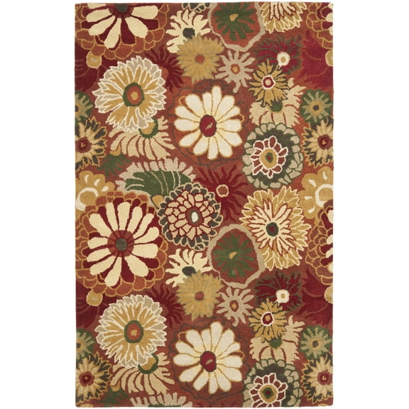 SAFAVIEH Jardin Jackalyn Floral Wool Area Rug, Orange/Multi, 5' x 8'