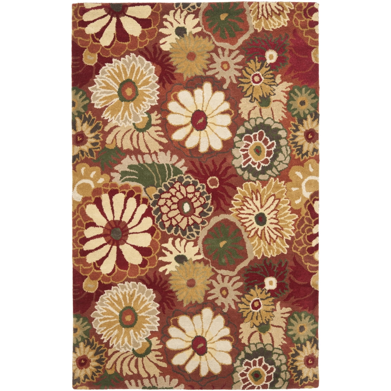 Ivory and Rust Floral Hand-Tufted Wool Area Rug