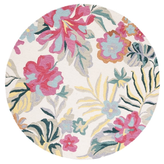 SAFAVIEH Jardin Jamaar Floral Wool Area Rug, Ivory/Pink, 6' x 6' Round