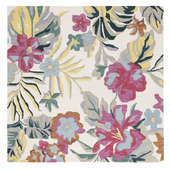 SAFAVIEH Jardin Jamaar Floral Wool Area Rug, Ivory/Pink, 6' x 6' Square