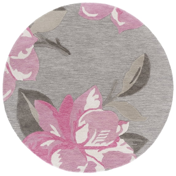 SAFAVIEH Jardin Jessie Floral Area Rug, Gray/Pink, 6' x 6' Round