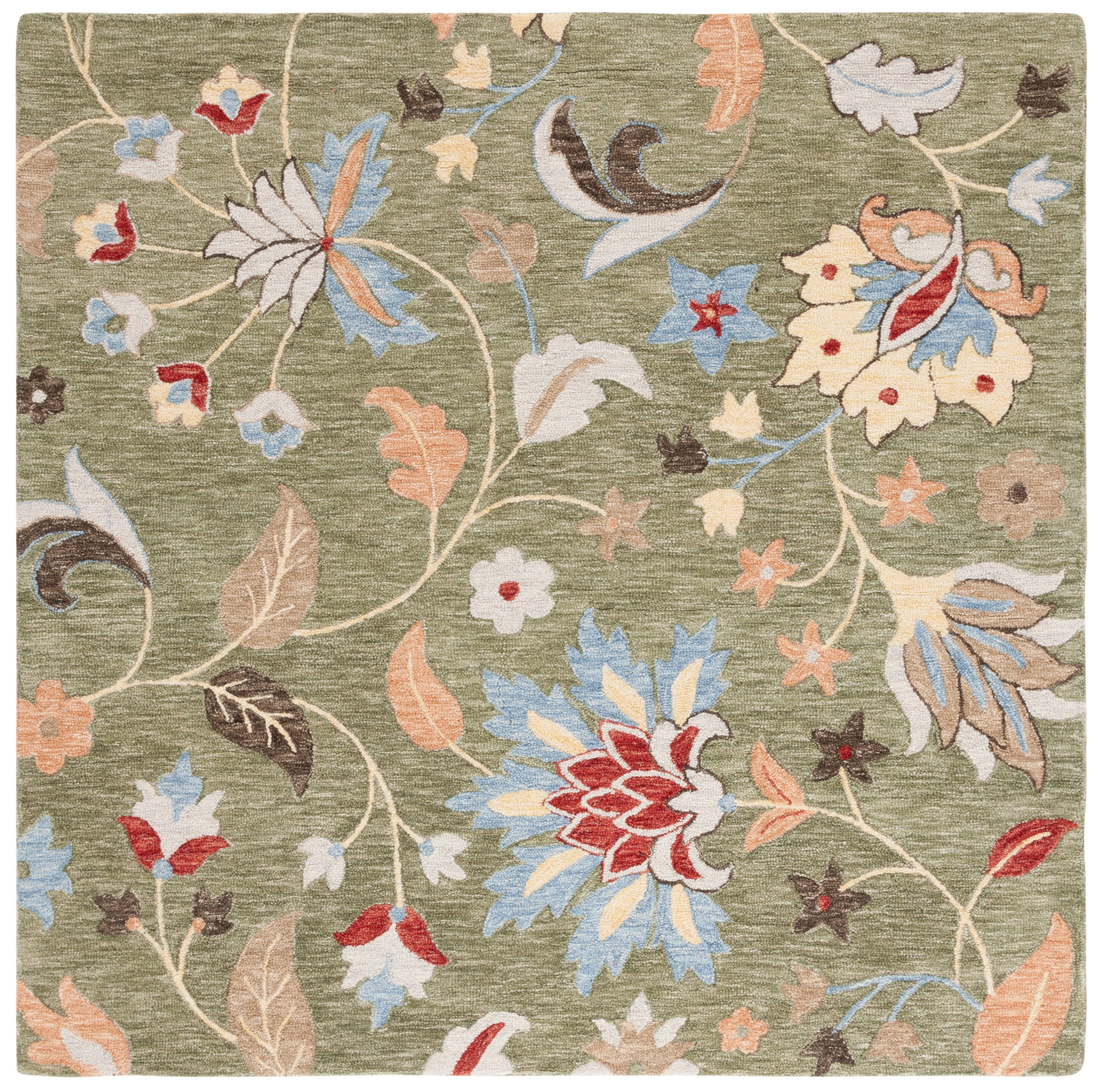 SAFAVIEH Jardin Jimmy Floral Area Rug, Green/Blue, 6' x 6' Square