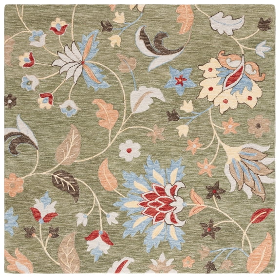 SAFAVIEH Jardin Jimmy Floral Area Rug, Green/Blue, 6' x 6' Square