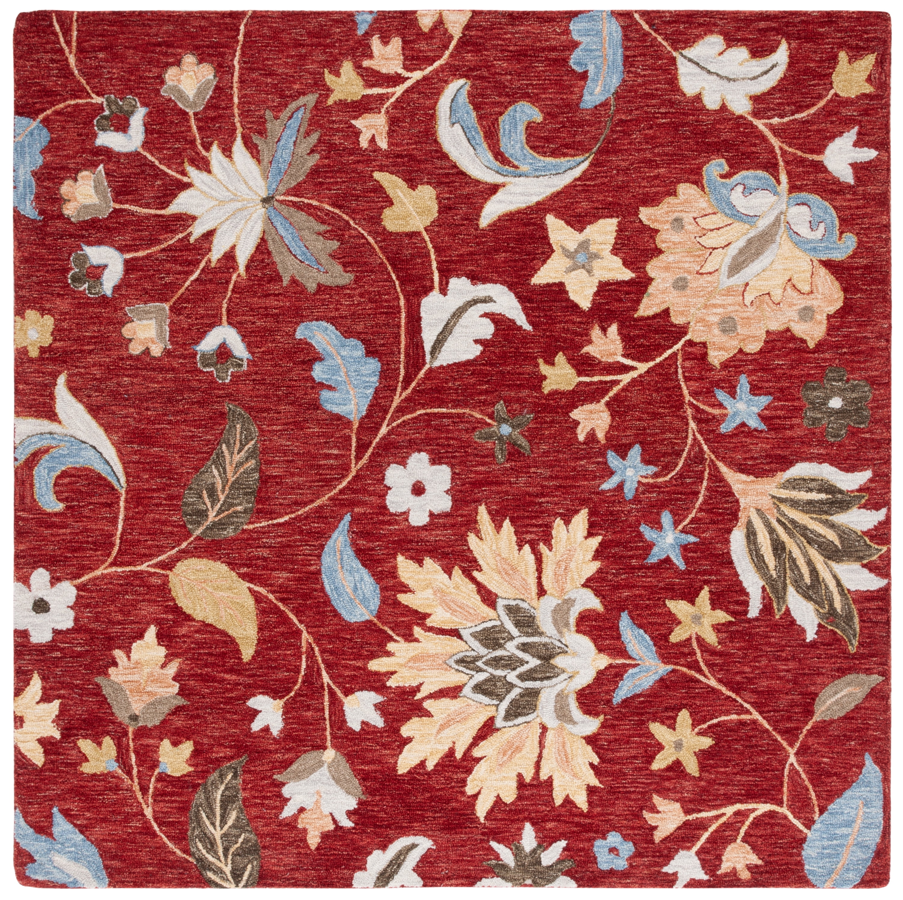 SAFAVIEH Jardin Jimmy Floral Area Rug, Red/Orange, 6' x 6' Square