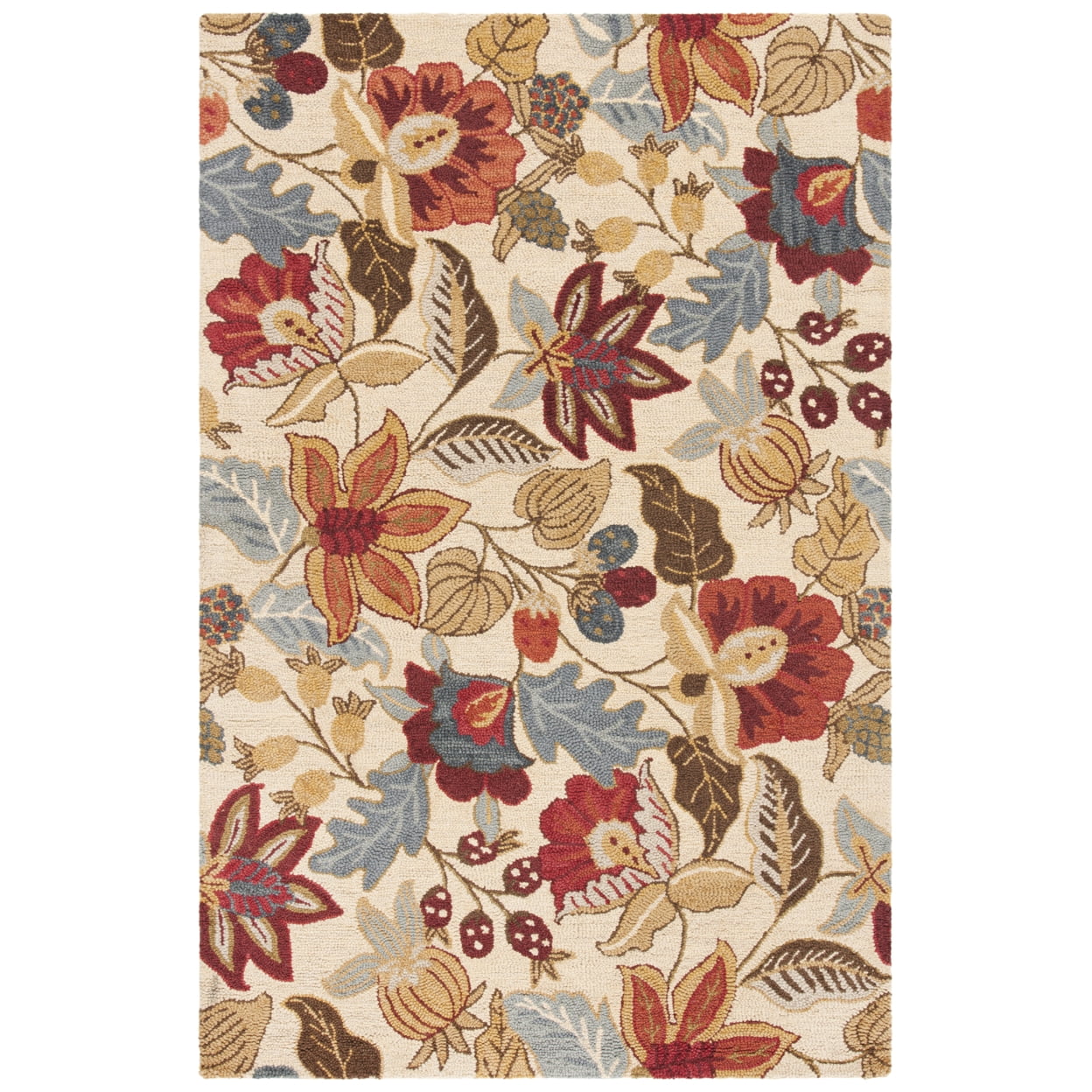 Handmade Beige and Multi Floral Wool Area Rug