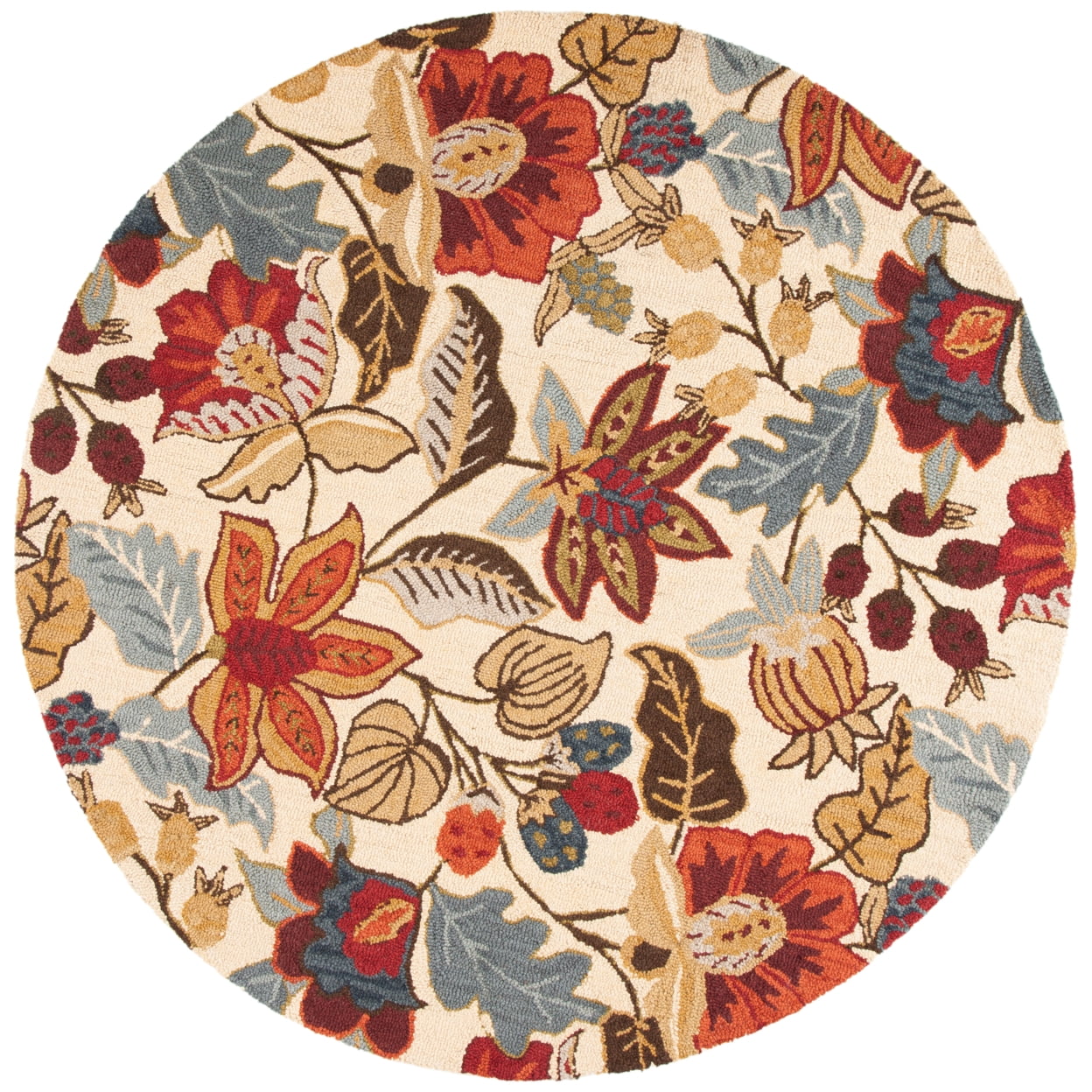 Handmade Blue Floral Wool Round Tufted Area Rug