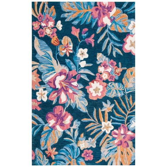 SAFAVIEH Jardin Korbin Floral Wool Area Rug, Blue/Pink, 4' x 6'