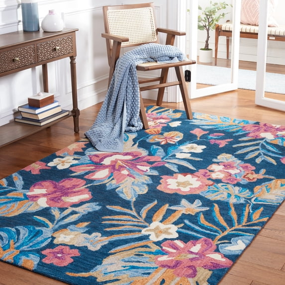Safavieh Jardin Korbin Floral Wool Area Rug, Blue/Pink, 5' x 8'