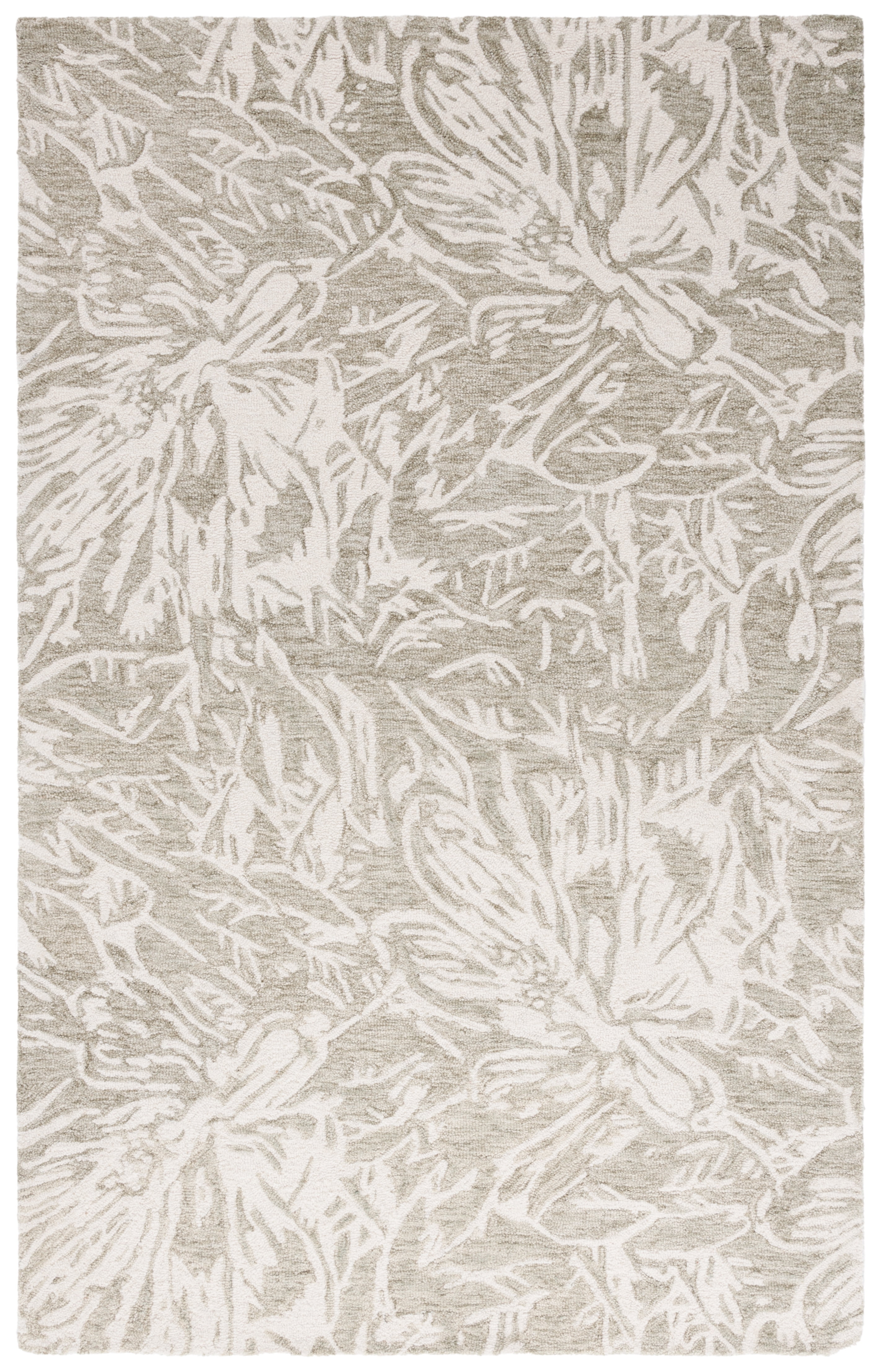 Hand-Tufted Grey and Ivory Floral Wool Rectangular Rug, 3' x 5'